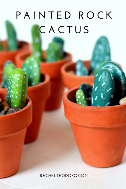 Painted Rock Cactus an easy to make centerpiece sharpie paint marker, succulents, cacti, desert, tex mex, easy craft, terra cotta pot